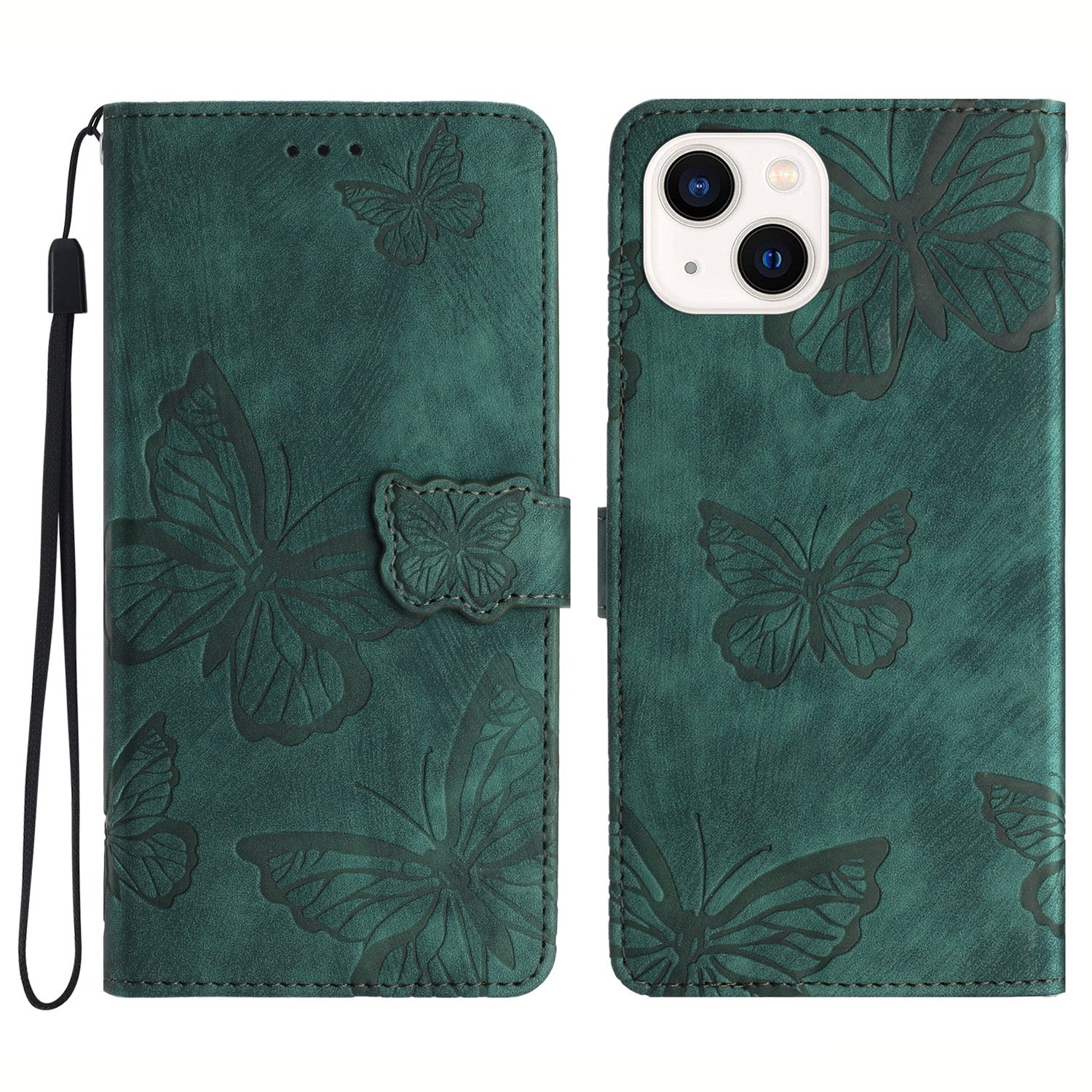 PU Leather Shell for iPhone 13 mini 5.4 inch Stand Wallet Case Butterfly Imprinted Skin-touch Phone Cover PU Leather Shell for iPhone 13 mini 5.4 inch Stand Wallet Case Butterfly Imprinted Skin-touch Phone Cover